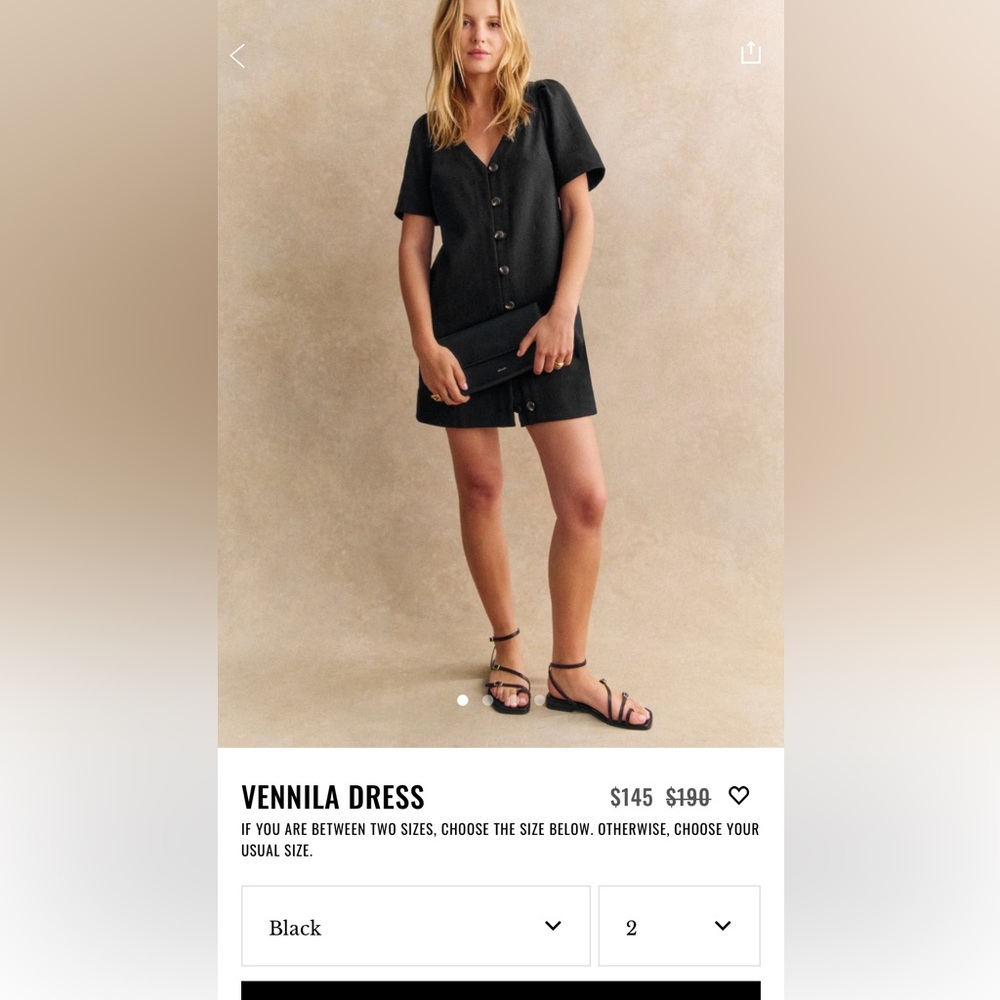 Sezane Black Button-Front Mini Dress